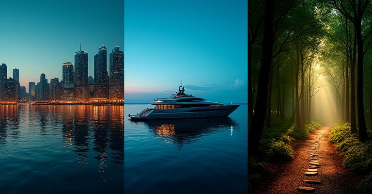 光が照らす現代都市、海、そして未来の技術