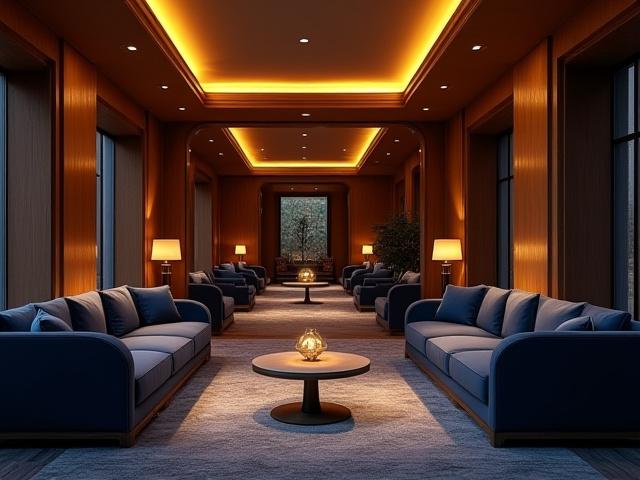 高級ホテルの落ち着いたラウンジ照明