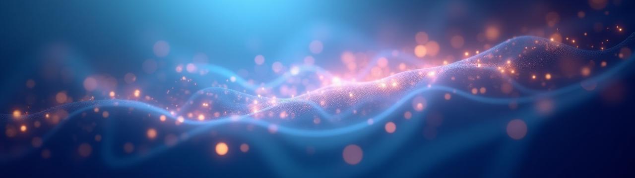 光の粒子がデジタル的な線で繋がり、コミュニケーションを象徴する抽象的な背景