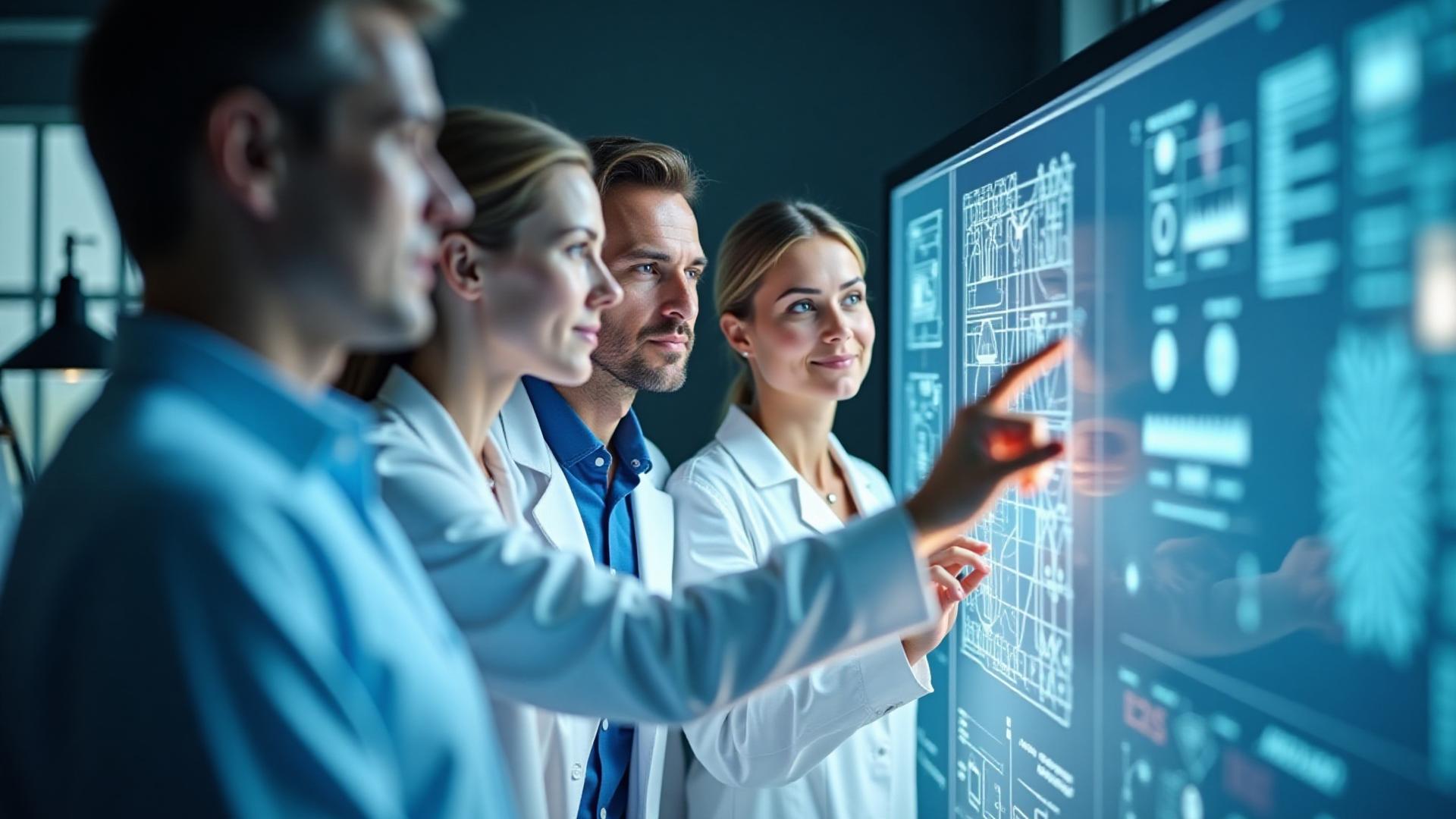 技術者たちが未来の照明について活発に議論している様子