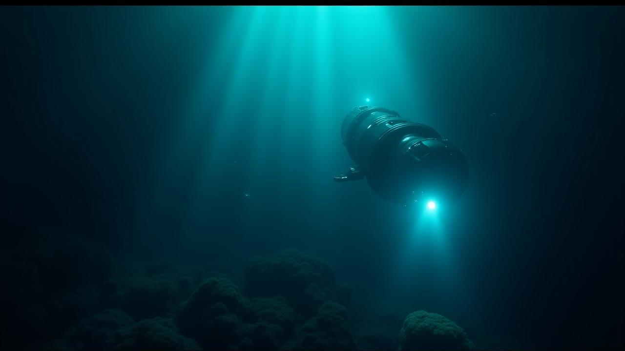 深海探査船がLED投光器で海中を照らす様子