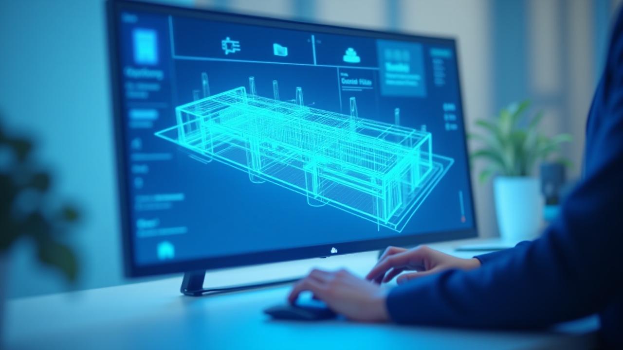 パソコン画面に表示された複雑な照明器具の3D CAD設計図