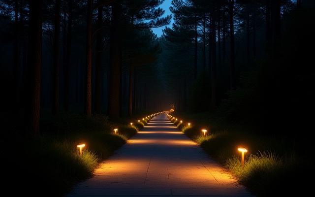 夜間でも自然に溶け込む公園照明