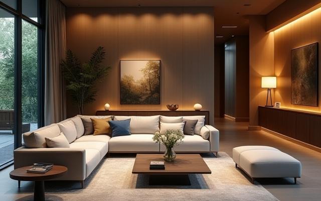 ショールームのモダンなリビングスペース