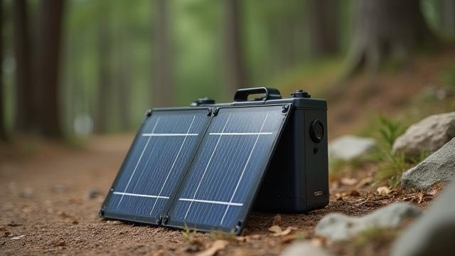 小型ソーラーパネルとバッテリーを組み合わせたポータブル電源システムのイメージ